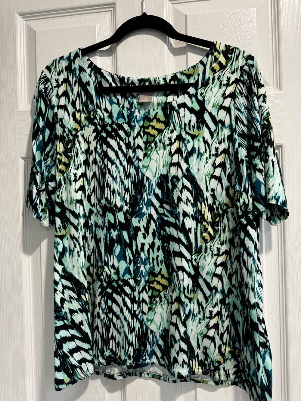 Chico's Mint, Black & Teal Short-Sleeve Printed Top